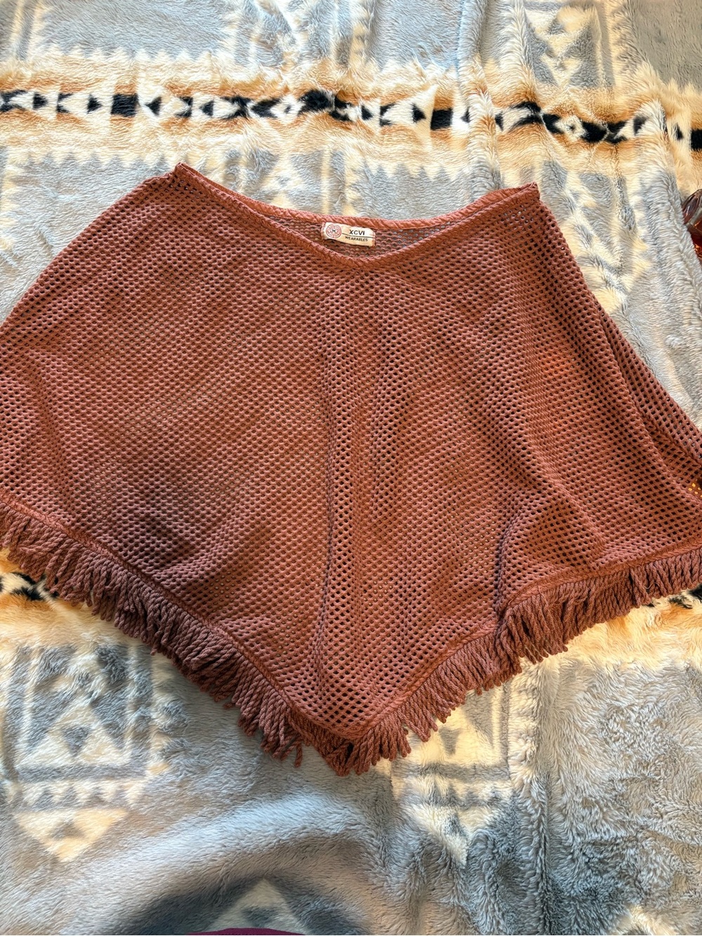 XCVI poncho-Knit Mesh Top in Rust